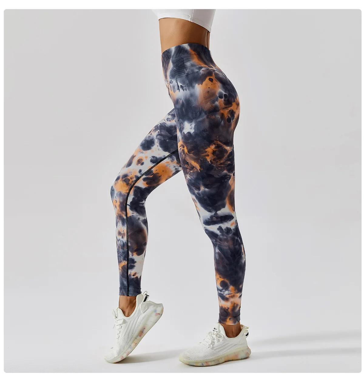 Tie-dye seamless women's high waist tight running sports pants outside wear peach hip-lifting fitness yoga pants