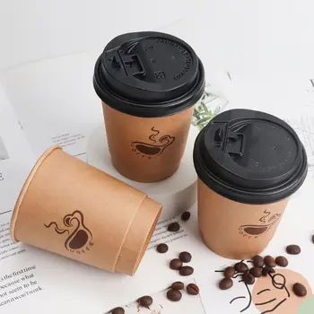 Kraft Double Wall Eco Friendly Paper Coffee Cups with Lid for Hot Drinks Customized Disposable 10 oz 12 oz Drinkware