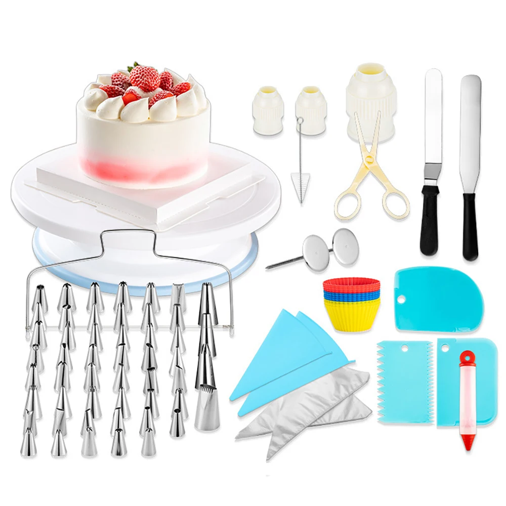 106Pcs Multi-function Cake Decorating Supplies Kit,Non-slip Cake Turntable,Cupcake Decorating Set,Icing Spatulas And Scrapers,Disposable Pastry Bags Etc,Pro Baking Tools 