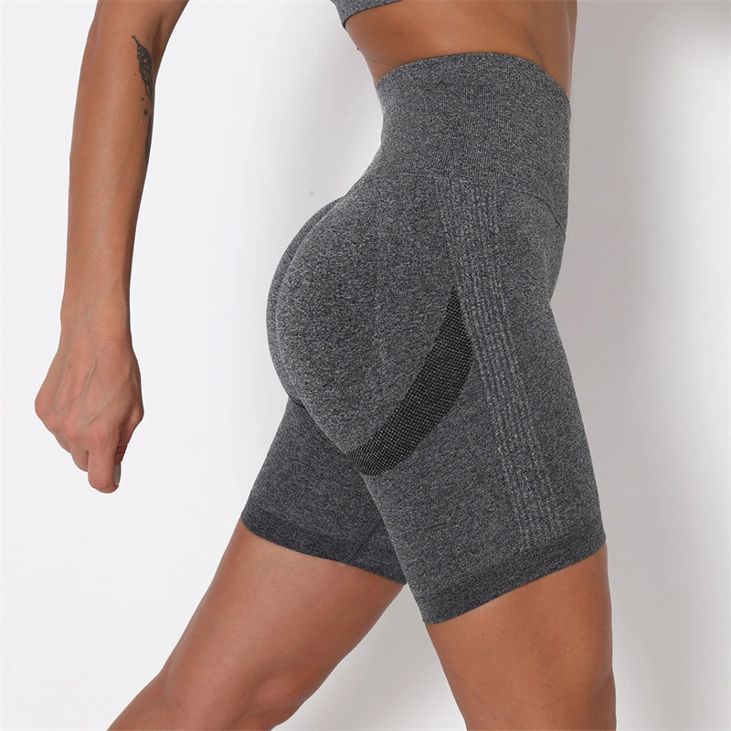 Wholesale Women Sportswear Nylon Spandex Seamless High Waist Fitness Short Leggings Hip Lift Running Sports Yoga Shorts