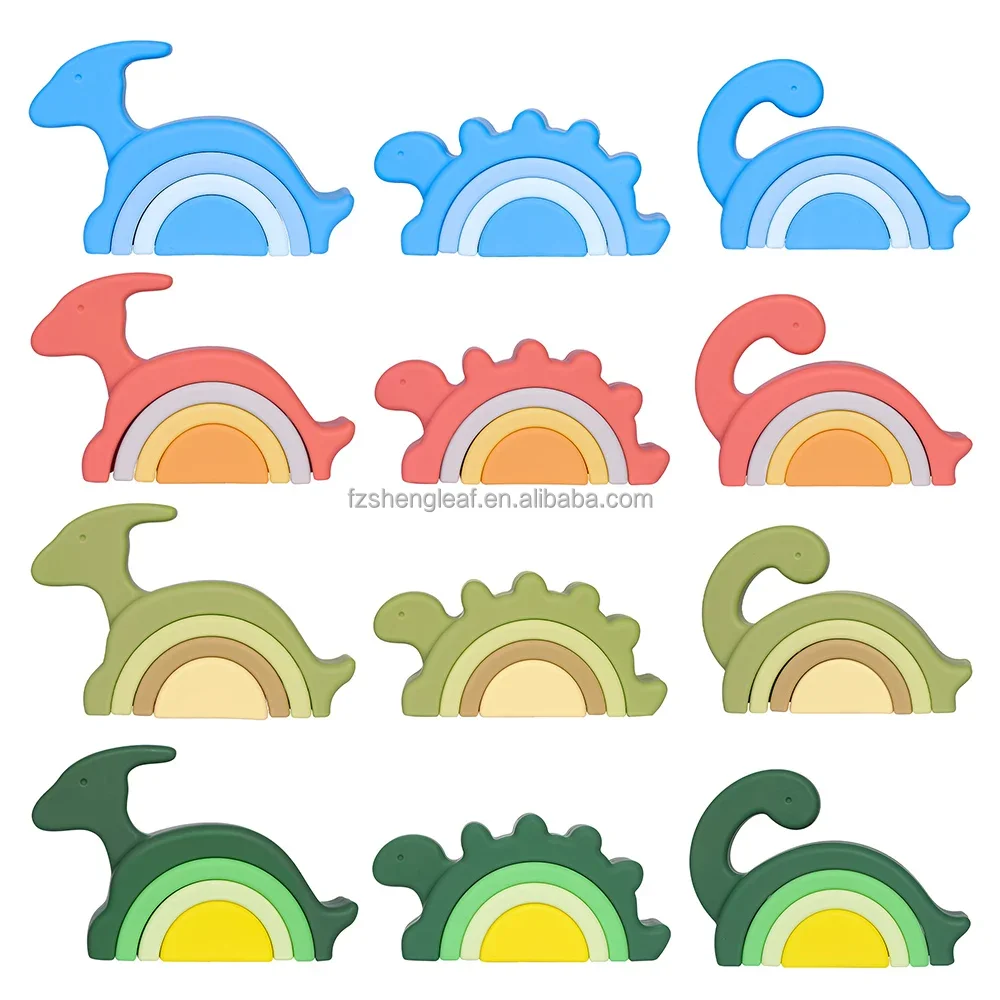 product educational game learning stacking baby dinosaur shape silicone block toy playing for kids 0 24 months  2 4 years-5