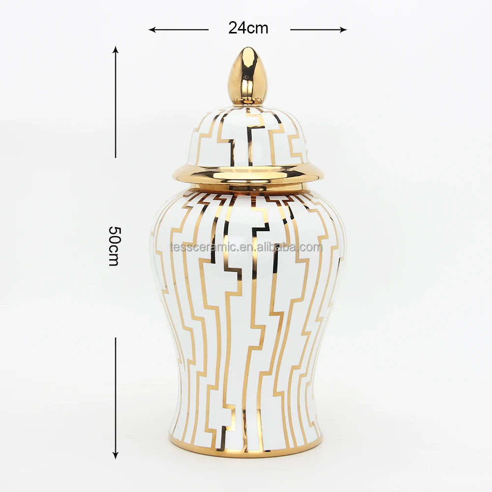 J163g Modern Ceramic Gold And White Temple Jar Decorative Tabletop