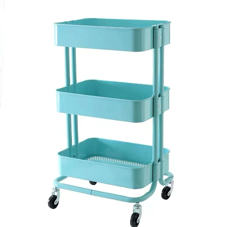 High Quality Hot Selling Colorful Mobile Hand Trolley Cart Storage Steel Metal Rack Rolling Cart