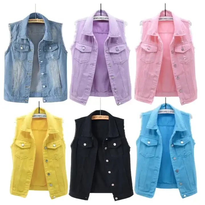 Plus Size Women's Clothing Women's Cowboy Vest Ladies Slim Raw Selvedge Plus Size 6xl Short Vests Denim Jeans Motorcycle Jacket factory