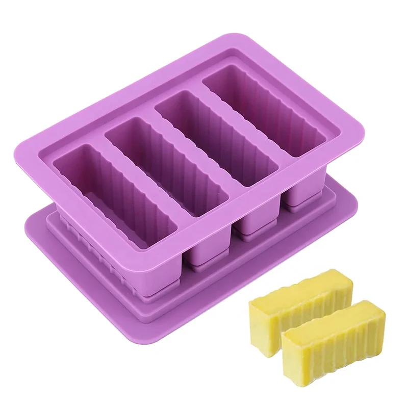 Wholesale Non-Stick Silicone Butter Mold Tray with Lid Custom Food Grade 4 Cavities Rectangle Butter Mold
