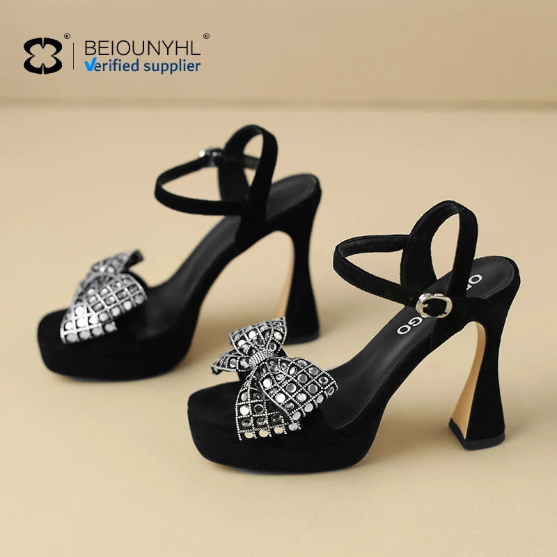 fashion designer women sandals newest elegant rhinestone high heel sexy open toe bride wedding party thick-soled shoes for lady