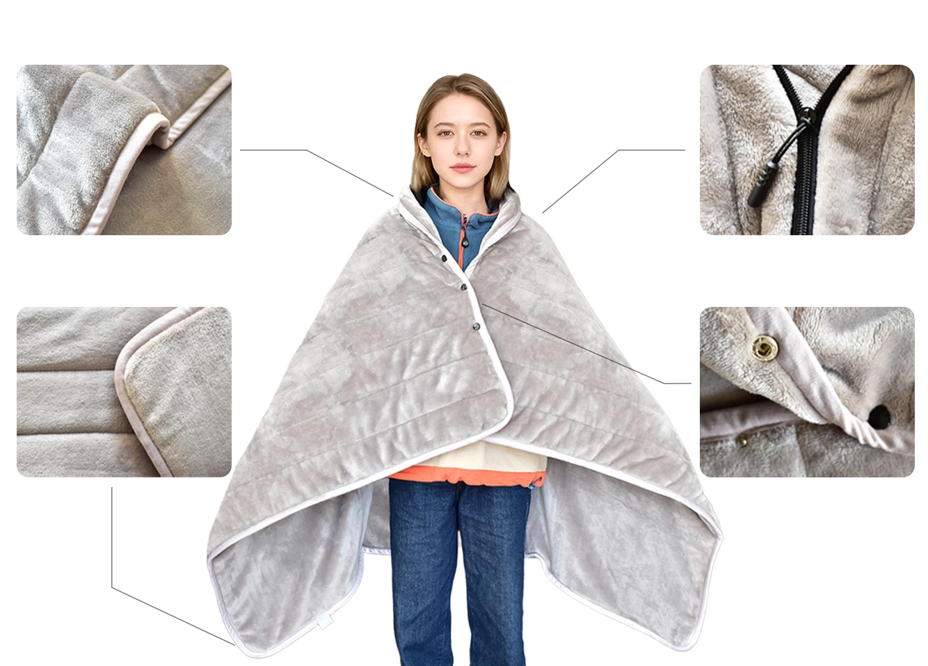 Electric Heated Shawl Blanket, DC 12V, Polyester - detail 4