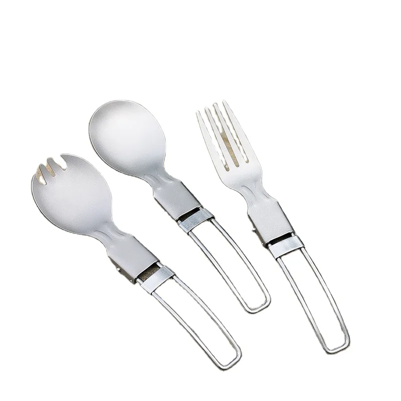 Customized Titanium Spoon Fork Spork Set With Folding Handle For Outdoor Camping Wholesale