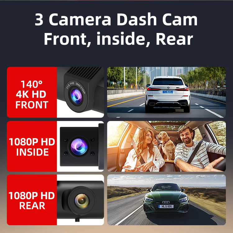 UHD Car Black Box 4k Wifi Gps Dashcam 3 Channel WIFI 4k Dash Camera 3 Lens 4k Dash Cam F1.8 with 140° Wide Angle for Agent details