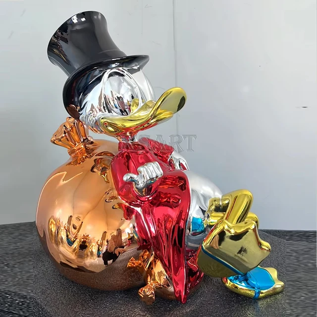 Donald Duck Alec Monopoly Resin ornament Sitting Picsou Uncle Scrooge Gloss resin figure sculpture plated chrome glass fiber