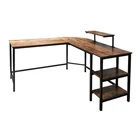 Table Wood Computer Industrial Home Furniture L-shape Corner Writing Table Wood Metal Frame L Shape Pc Computer Desk Table