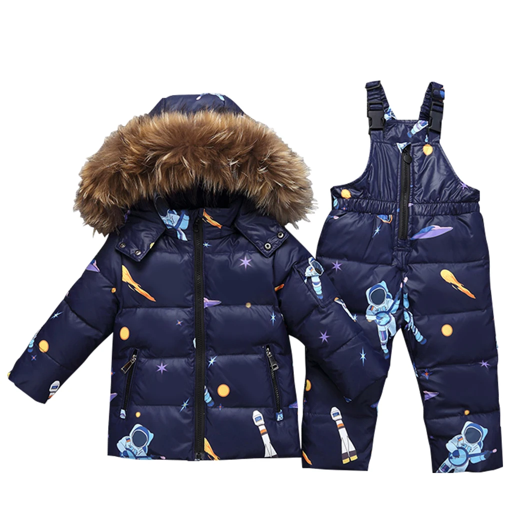 Down-Filled Hooded Puffer Jacket with Fur Collar+ Down Bib Snowpants LPATTERN Baby/Kids Boys Girls Winter Snowsuit 2-Pieces Outfit Set 