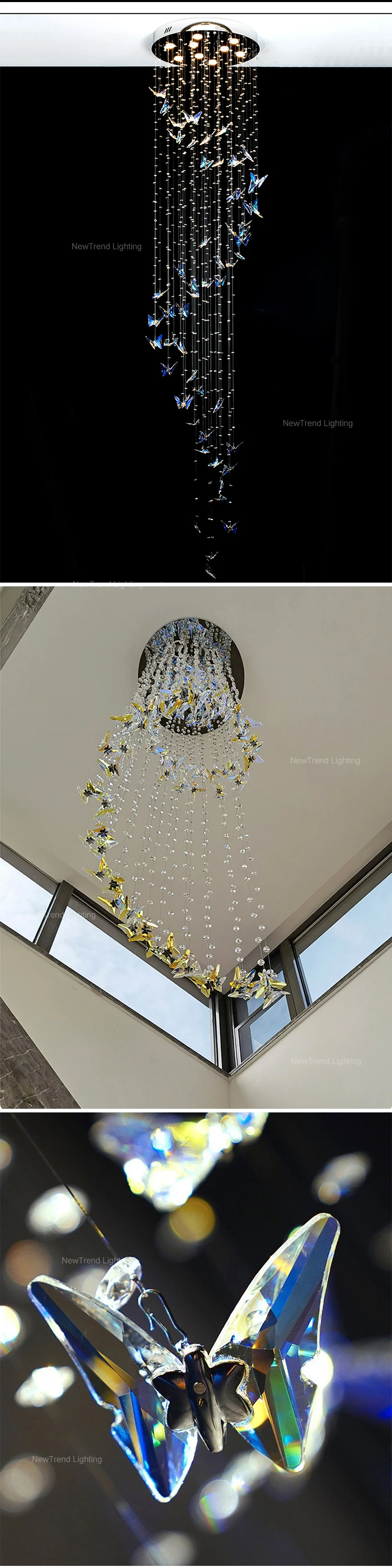 CPL-110 New Product Hotel Lobby Villa Decoration Custom Luxury Butterfly Staircase Crystal Chandelier Lighting supplier