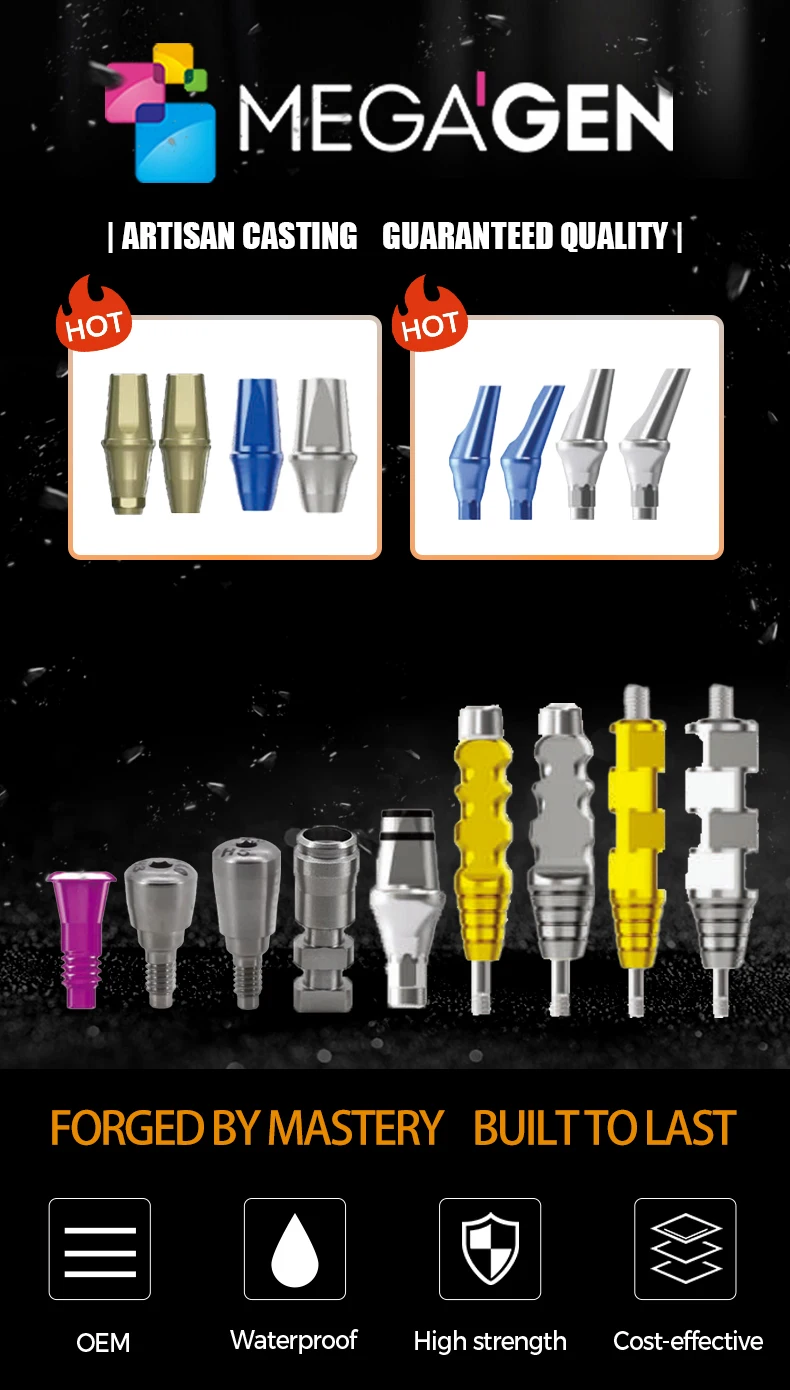 Megagen Bluediamond Best Price OEM Healing Abutment Closure Cap Impression Post Cementable Straight/Angled Implant Analog details