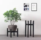 Plant Pot Wooden Indoor Decoration Corner Greenhouse Concrete Small Round Grey Plant Flower Pot With Wooden Plant Stand