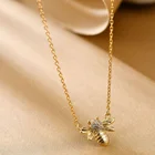 18k Real Gold Luxury 925 Sterling Silver 18k Real Gold Plating Bee Necklace With Cubic Zirconia