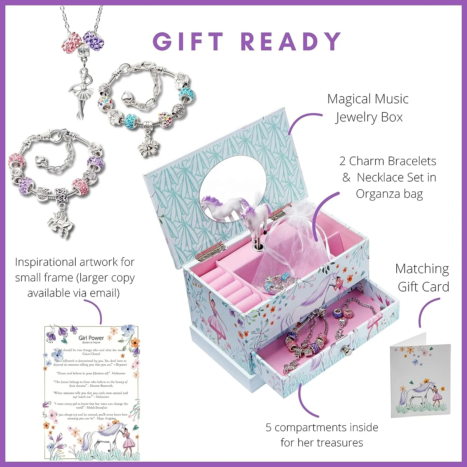 Ever Bright Wholesale Custom Logo White Horse Unicorn Ballerina Jewelry Music Box With Drawer For Children Birthday  Gifts