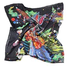 Women Colorful Animal Plant Design Digital Printed Soft 12MM Silk Scarf Black For Ladies