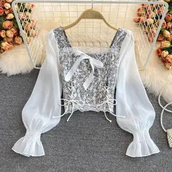 2023 Hot Sale Women Summer Floral Square Collar  Vest Tank Tops Lace High Waist Slim Pullover Sexy Top T-Shirt