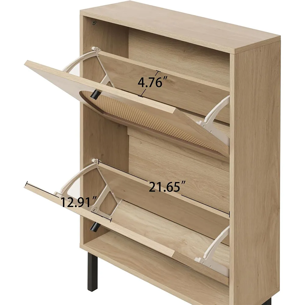 product modern free standing shoe cabinet with 2 flip drawers for heels and slippers wood panel style for home or living room-6