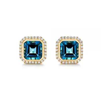 2022 New Style London Blue Topaz Stud Earrings Fashion Style Gold Earrings For Women