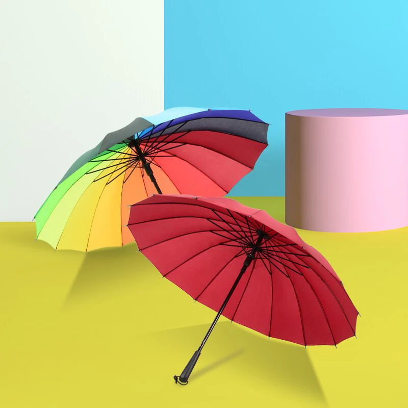 WHY429 Windproof Straight Umbrella Long-handle Rainbow Umbrella Car Luxury Large Parasol 16K Umbrella