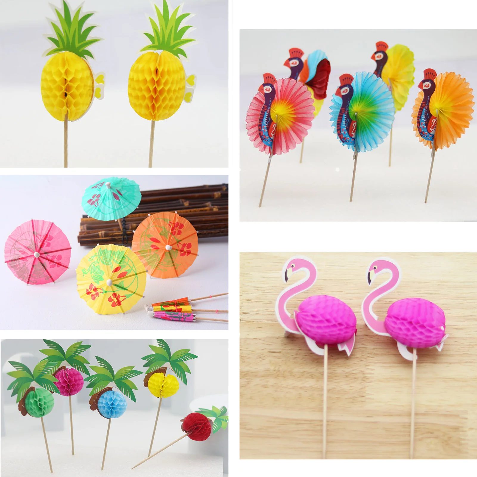 DD1614  50pcs Hawaiian Tropical Beach Sticks Little Paper Umbrellas Toothpicks Decorations Mini Drink Umbrellas Cocktail Picks