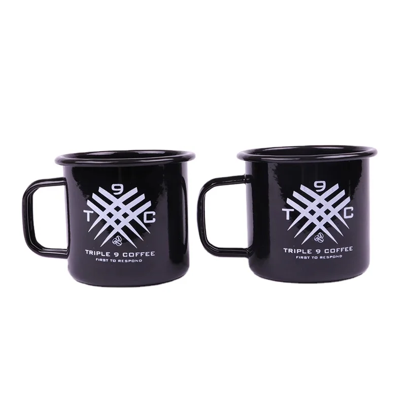 Unionpromo High Quality 9cm size 0.6mm thickness Black enamel mug custom logo