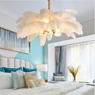Lighting Pendant Lamp Light Nordic Copper Chandelier Lighting Living Room Lamp Ostrich Feather Bedroom Pendant Lights