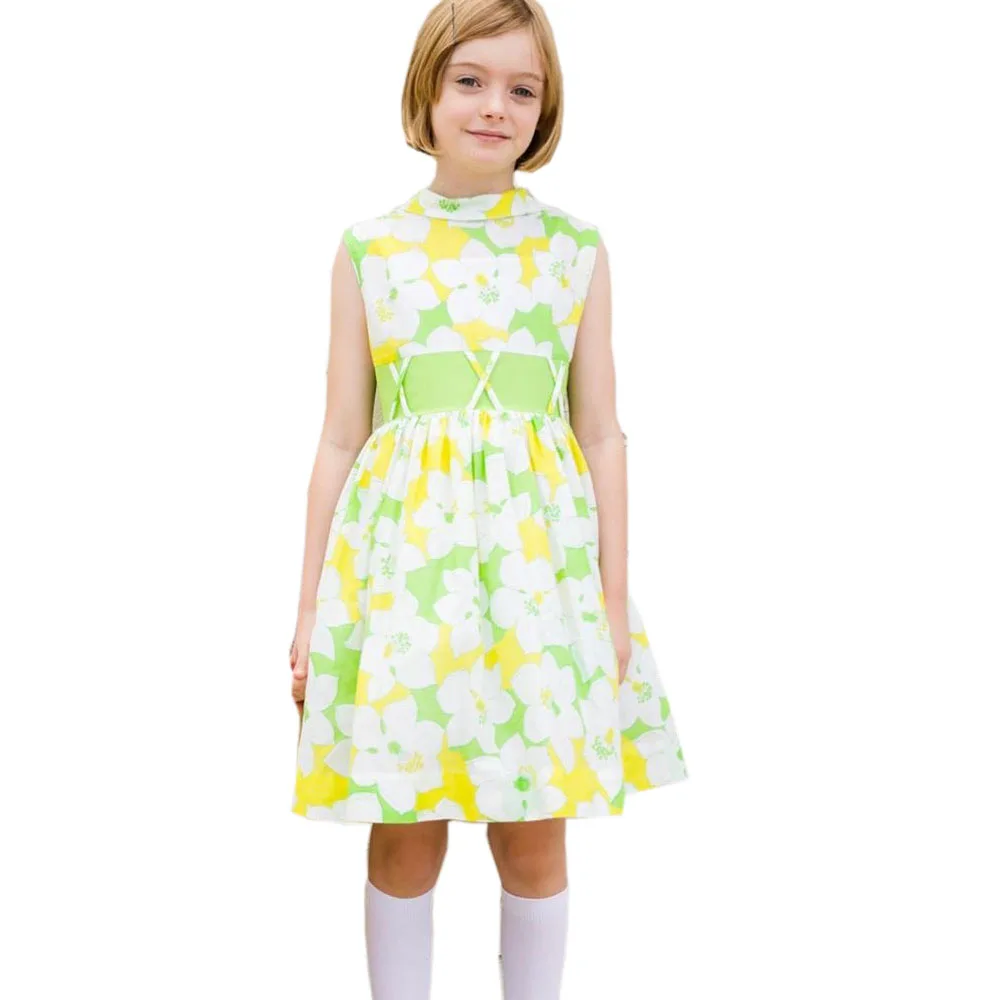 Woven Fabric Custom Full Printed Kids Dresses for Girls 2022 newest design summer girl dress