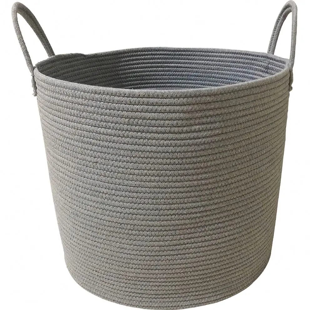 Premium Cotton Rope Basket for Blankets Living Room Woven Laundry Basket Grey Basket