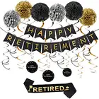 Hot Sale Black Gold Happy Retirement Banner Pompoms Garland Sash Retirement Party Decorations