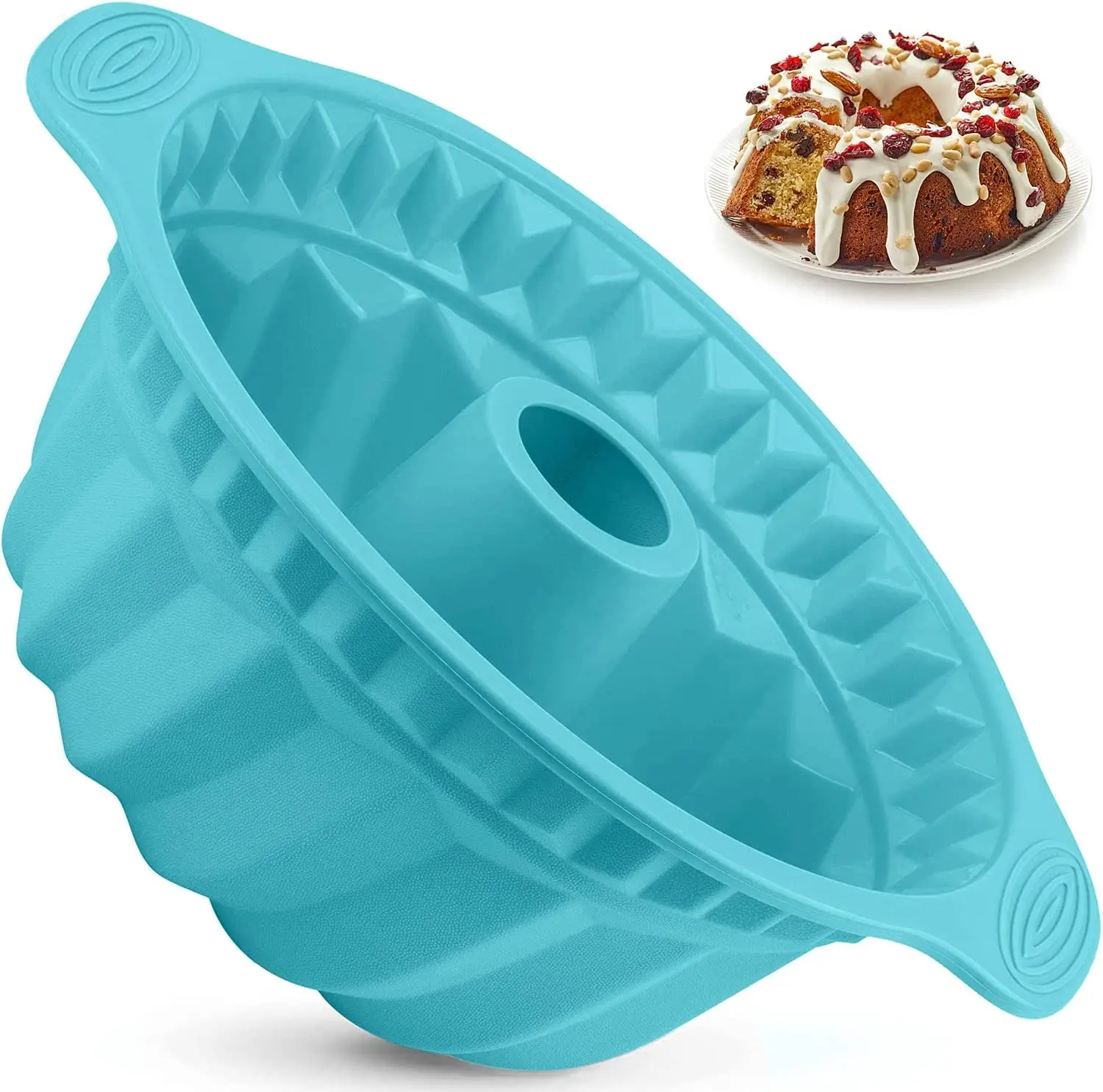 USSE Customized Cake Pan, Silicone Cake Pans Non-stick Fluted with Sturdy Handle Cake Baking Molds