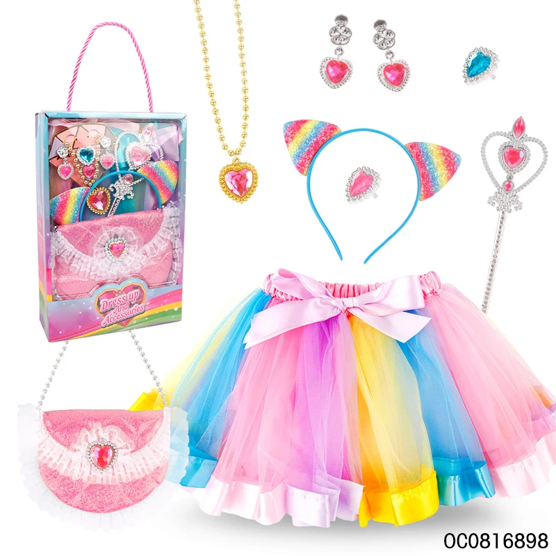 Kids girls party princess dress up dresses children with jewelry wand handbag