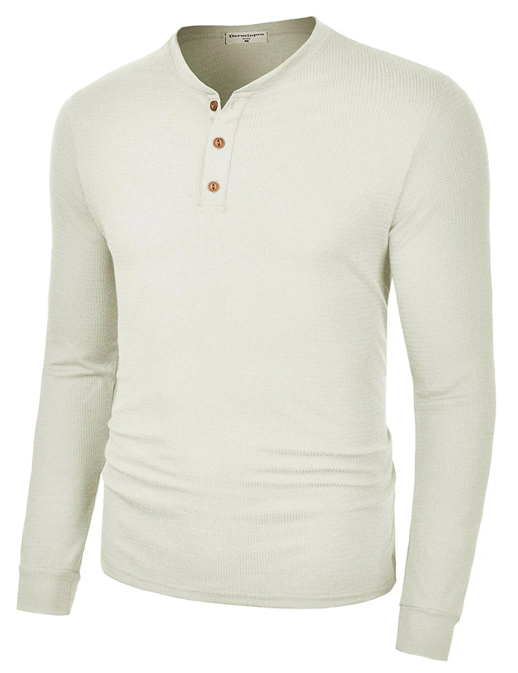 High Quality Waffle Knit Long Sleeve Plain Men Pullover T Shirt