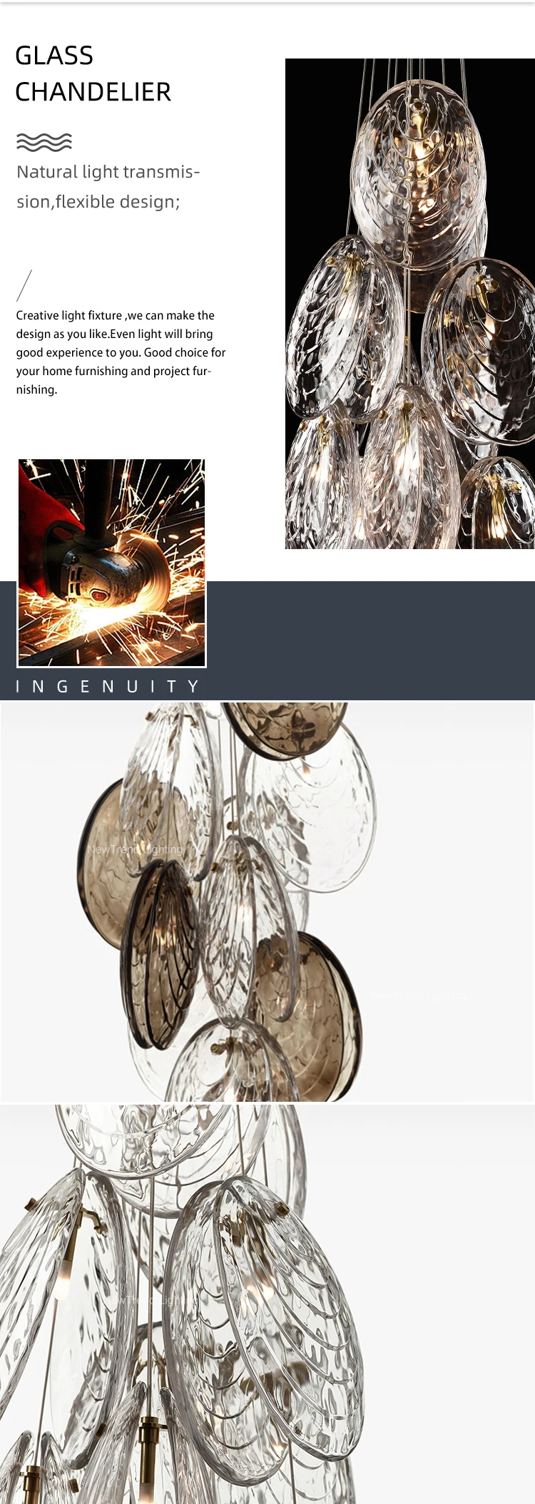 CPL-282 Modern Art Design Indoor Decoration Chandelier Villa Apartment Living Room Staircase Glass LED Pendant Light details