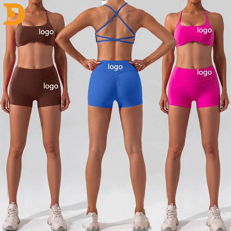 Custom Sportswear Gym Fitness Yoga Suits Outfit Backless Twist Style Sports Bra Athletic Sexy Active Wear 2 Pieces Workout