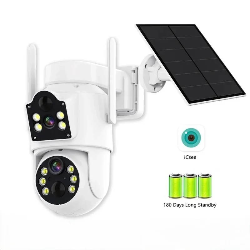 Icsee 4MP Wireless Solar Camera Dual lens WiFi PTZ Camera Outdoor Built-in 7800mAh Battery Auto Tracking Dual Lens Solar Camera