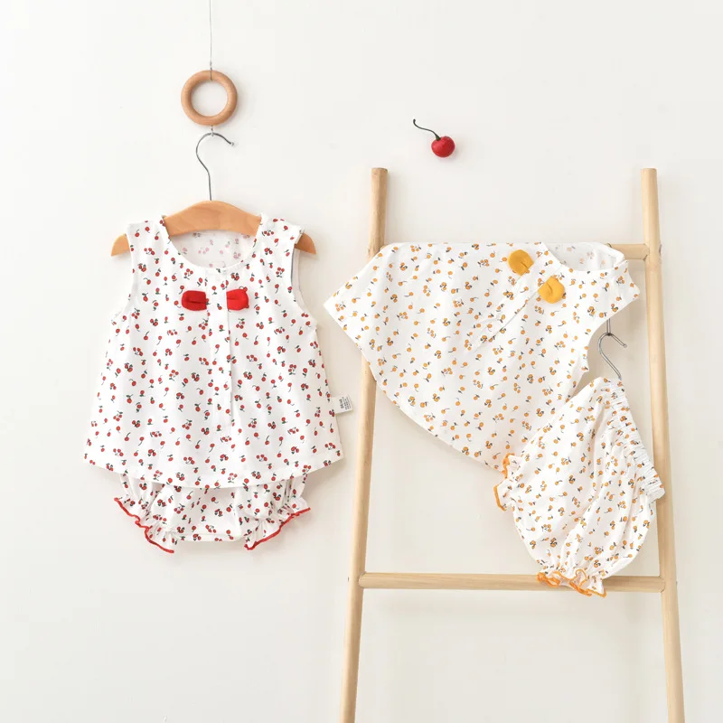 manufacturer baby sleeveless romper 100% cotton baby girl cute printed baby onesie