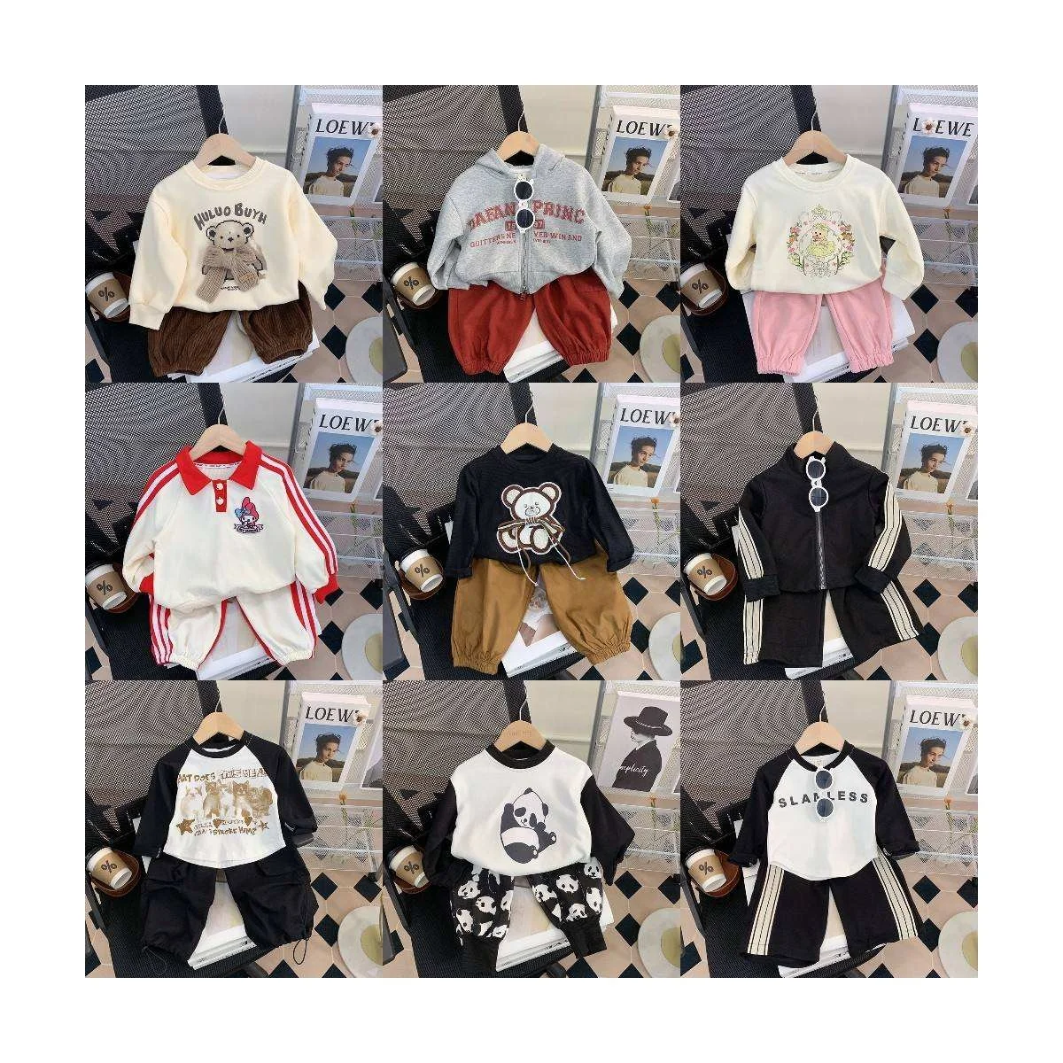 Spring Autumn Style Cartoon with Long Sleeves suit for Boys and Girls Two-Pieces Baby Kids Clothing Set Wholesale Factory