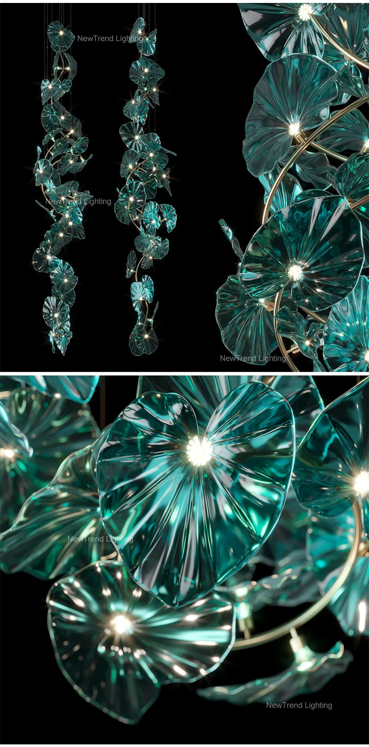 CPL-209 High-end Custom Indoor Decorative Pendant Lamp Living Room Dining Room Metal Glass Leaf LED Branch Chandelier supplier