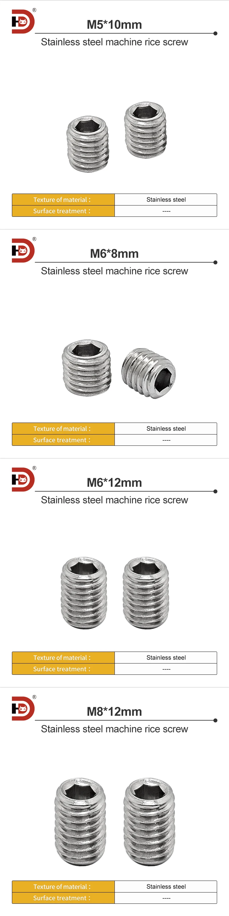 Stainless Steel Machine Rice Screw Corner groove Corner Piece Suitable for Headless Bolt High Hardness Top Screw supplier