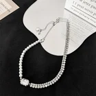 Pearl Necklace Hot Selling INS Alloy Pearl Stitching Necklace Female Clavicle Chain Choker Double Rhinestone Necklace