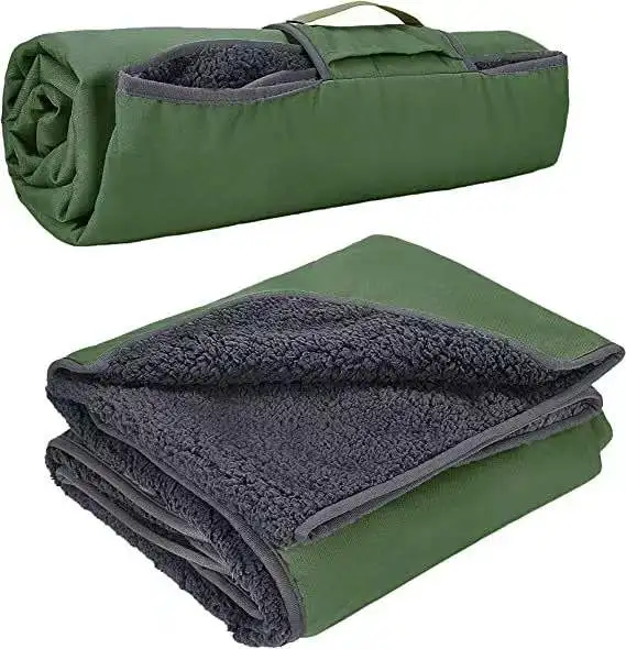Recycled waterproof fleece Blanket With Sherpa Fleece outdoor weatherproof packable sherpa blanket