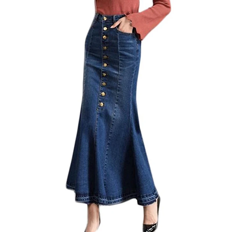 long denim dresses and skirts