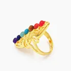 Ring Amazon Foreign Trade 7 Color Hollow Natural Stone Stainless Still Inlaid Crystal Gemstone Chakra Ring