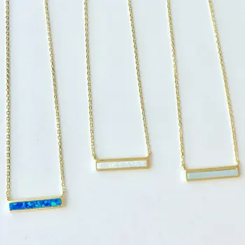 925 Sterling silver white blue opal bar necklace jewelry wholesale