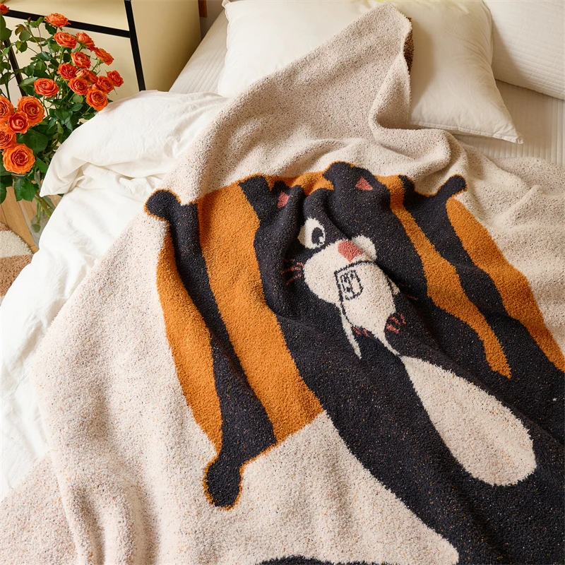 product accept custom 100polyester cute cat jacquard knitted throw blanket for home decoration gift  microfiber blanket oeko tex  lgl-62