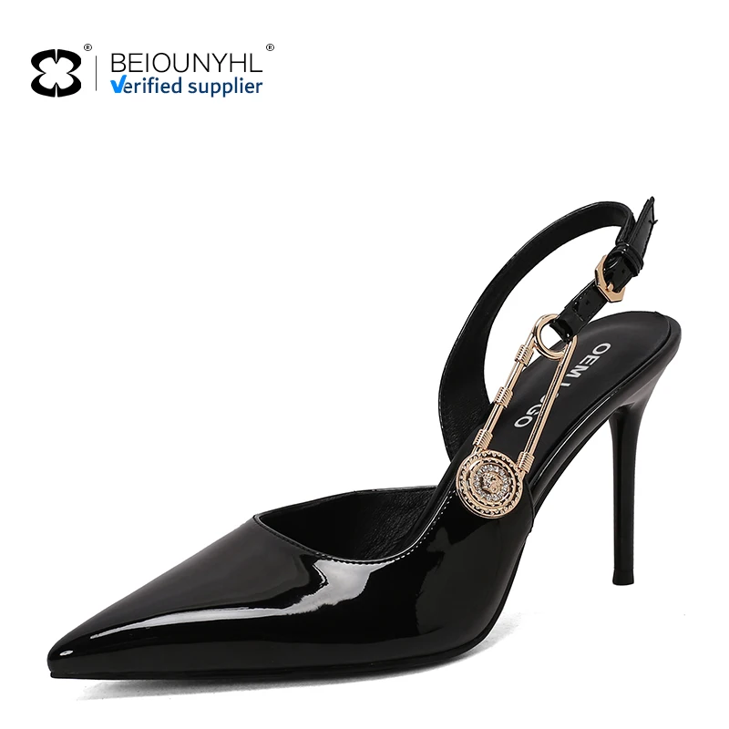 genuine leather Dress luxury formal Pointed head women ankle band high heel shoes designer famous brands stiletto heels Sandal