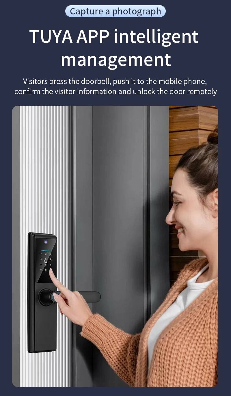 Qleung Tuya Wifi APP Smart Door Knob Remote Control Odcisk palca Kod karty klucz S821Max Dom z kamerą 5